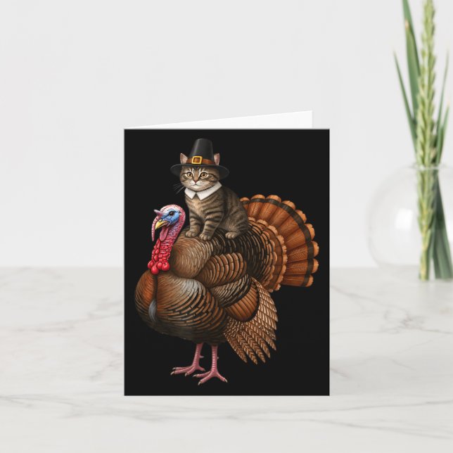 Funny Thanksgiving Cat On Turkey, Lgrim Hat Turkey Karte (Vorderseite)
