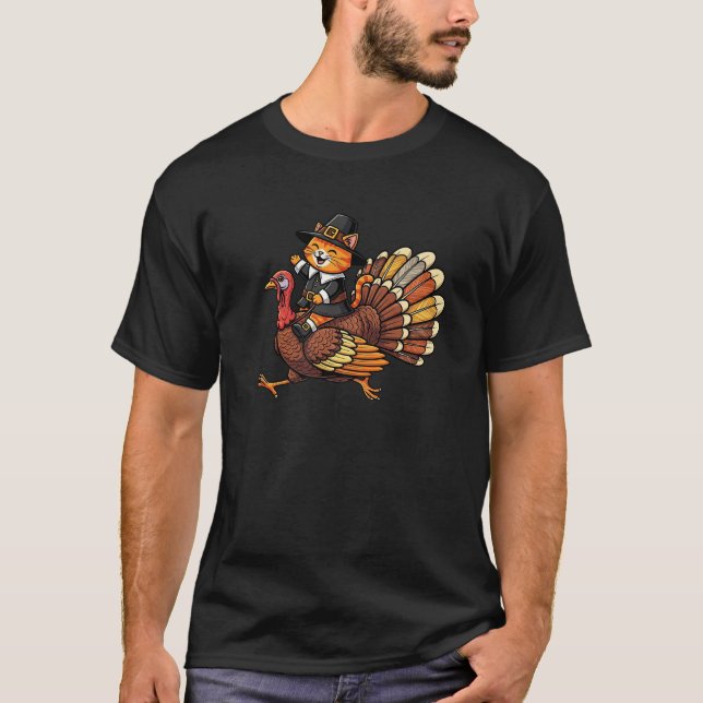 Funny Thanksgiving Cat Turkey Day Fall Autumn Wome T-Shirt (Vorderseite)