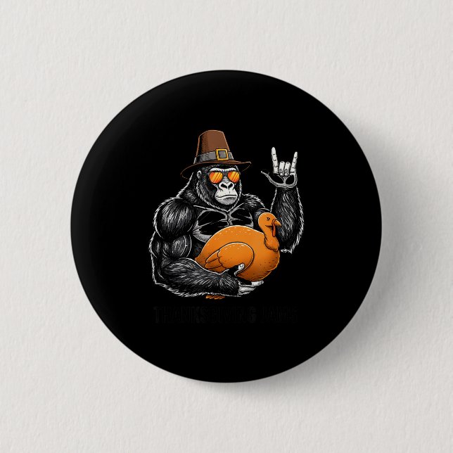Funny Thanksgiving Gorilla Holding Turkey Lgrim Ha Button (Vorderseite)