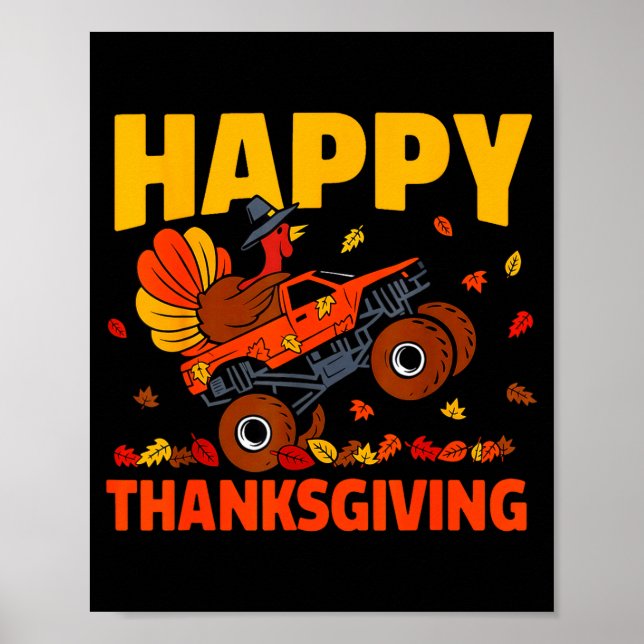 Funny Thanksgiving Monster Truck Turkey Ride Fall  Poster (Vorne)