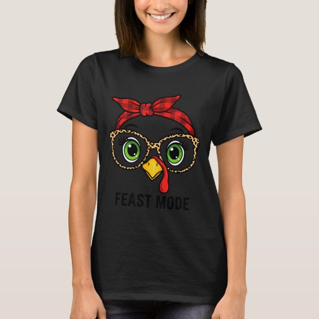 Funny Thanksgiving Turkey, Leopard Gles &amp; Buff T-Shirt (Vorderseite)