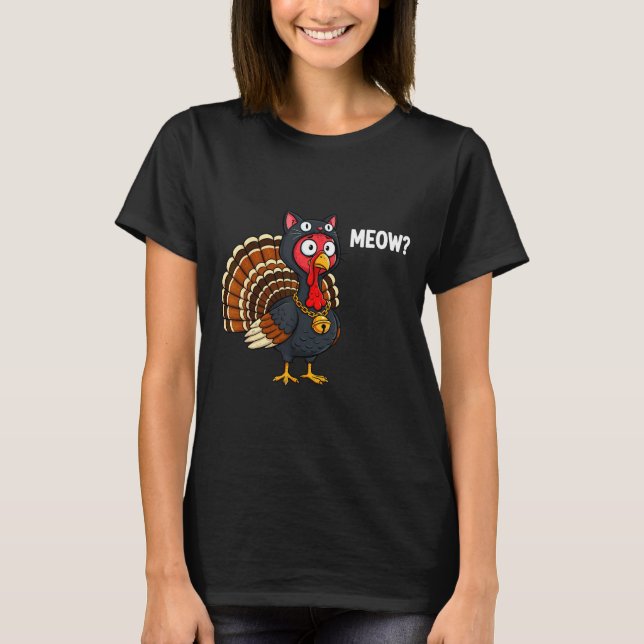 Funny Thanksgiving Turkey Meow Cat Disguise Men Wo T-Shirt (Vorderseite)
