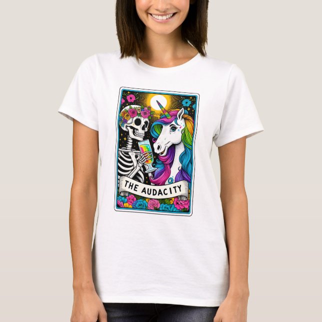 Funny The Audacity Unicoron and Skeleton Tarot T-Shirt (Vorderseite)