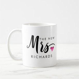 Funny THE NEW MRS Typografie rosa Aquarellherz Kaffeetasse