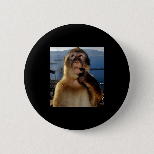 Funny Thinking Monkey Meme Curious Ape Brainrot Gi Button (Vorderseite)