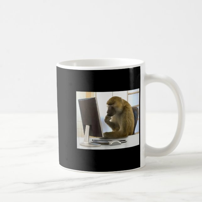 Funny Thinking Monkey Meme Office Curious Ape Brai Kaffeetasse (Rechts)