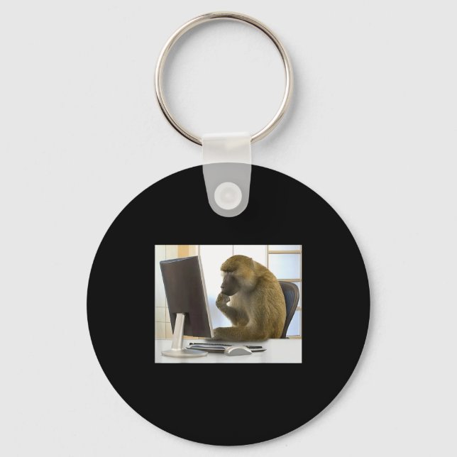Funny Thinking Monkey Meme Office Curious Ape Brai Schlüsselanhänger (Vorderseite)
