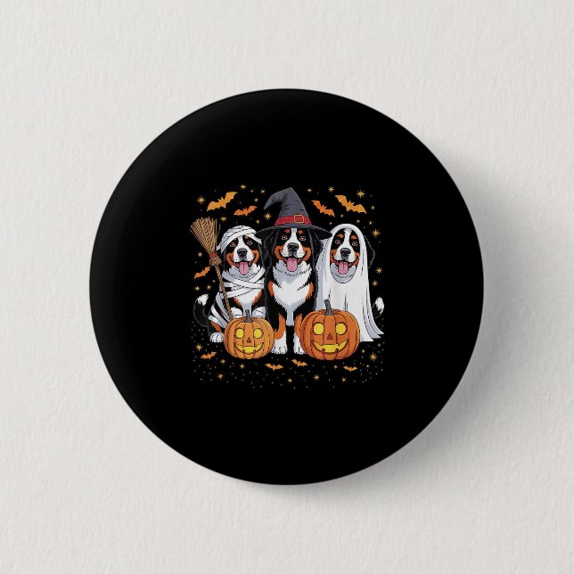 Funny Three Berner Mounese Pumpkin Halloween Hund Button (Vorderseite)