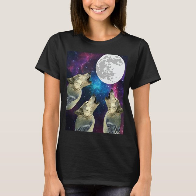 Funny Three bird wolf Moon bird wolf Howling With  T-Shirt (Vorderseite)