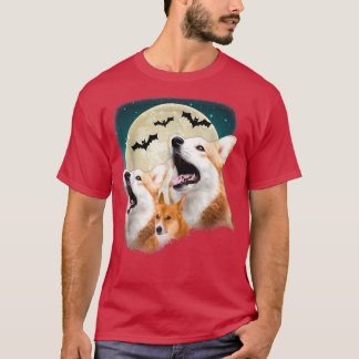 Funny Three Corgi Halloween and Halloween Moon  T-Shirt