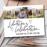Funny Three Foto Wedding Save the Date Ankündigungspostkarte<br><div class="desc">Machen Sie sich mit unseren "Libations, Celebration and Unglaublich witzig Rug-cut Situations" Wedding Save the Date Card zum Set der Bühne für Ihren besonderen Tag bereit! Dieses einzigartige und unterhaltsame Design spiegelt den Geist Ihrer bevorstehenden Feier perfekt wider. Passen Sie die Vorderseite mit drei Ihrer Lieblings-Verlobung-Fotos an und fügen Sie...</div>