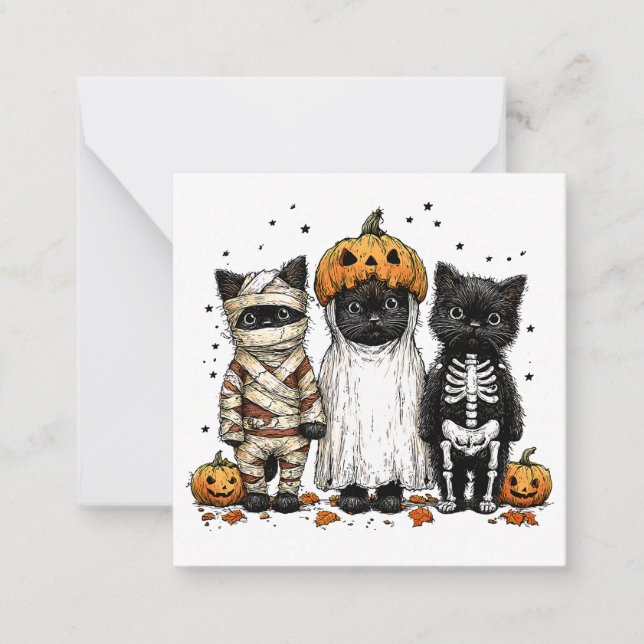 Funny Three Halloween Cats Mitteilungskarte (Vorderseite)