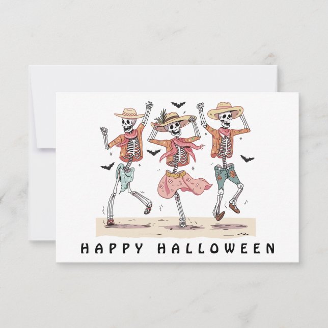 Funny Three Skeleton Halloween Karte (Vorderseite)