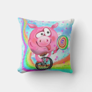 Funny Throw Pillow Circus Acrobat Piggy Cyclist Kissen