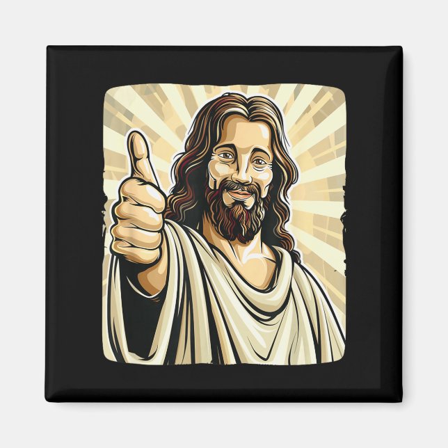 Funny Thumb Up With Jesus Christ Costume  Magnet (Vorne)