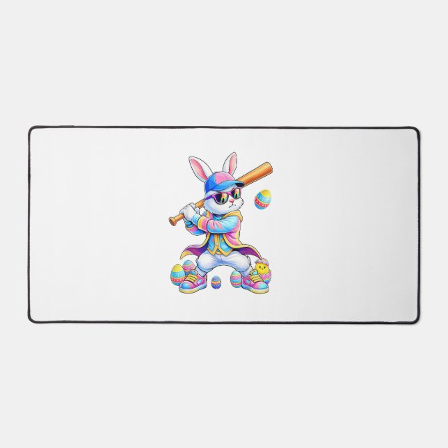 Funny Tie Dye Rabbit Baseball Easter Bunny Men Boy Schreibtischunterlage (Vorderseite)