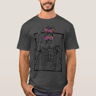 Funny TieDye Leopard Skeleton Kaffee Halloween Cos T-Shirt