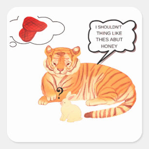 Funny Tiger & Bunny Dilemma - Süße Tier Comic De Quadratischer Aufkleber