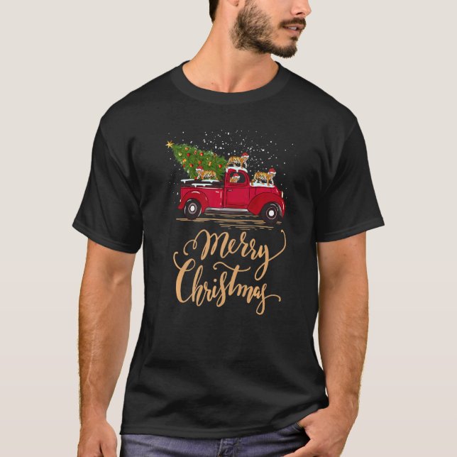 Funny Tiger Driving Christmas Tree Truck Tiger Chr T-Shirt (Vorderseite)