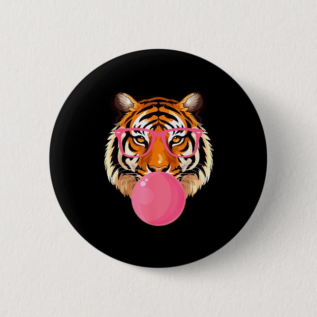 Funny Tiger Gles Blowing Bubble Gum Cute Tiger Fac Button (Vorderseite)