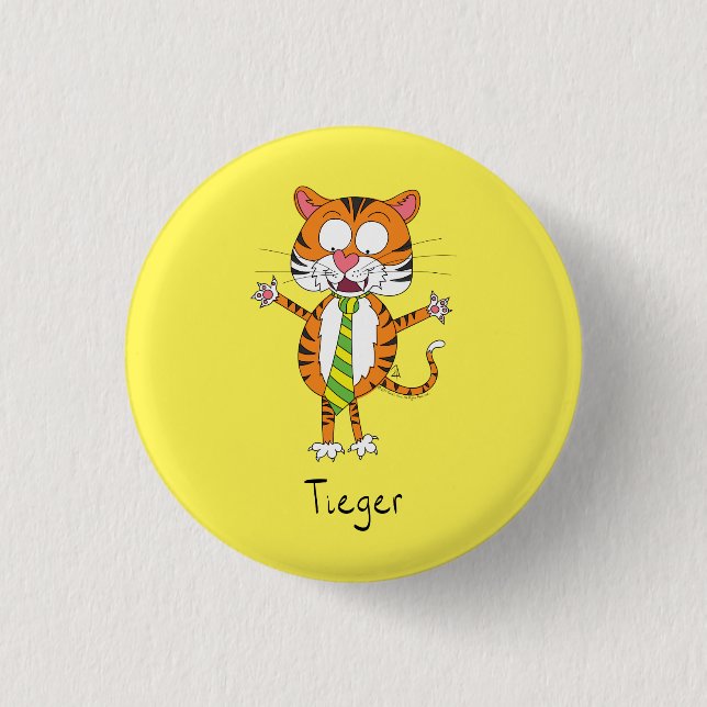 Funny Tiger in einer Krawatte Cartoon Kinder Button (Vorderseite)
