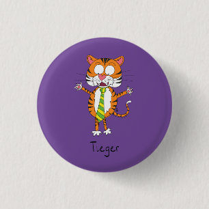 Funny Tiger in einer Krawatte Cartoon Kinder Button