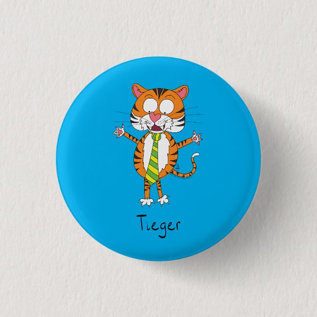 Funny Tiger in einer Krawatte Cartoon Kinder Button (Vorderseite)