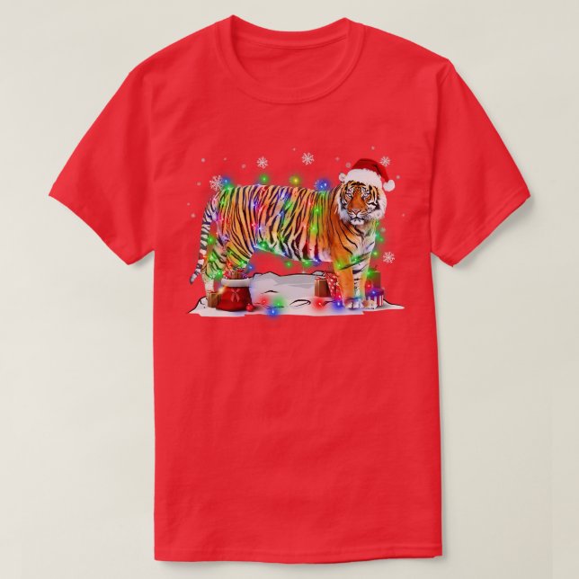 Funny Tiger Tree Weihnachtsbeleuchtung Xmas Pajama T-Shirt (Design vorne)