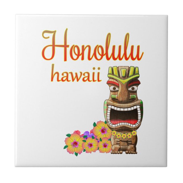 Funny Tiki Honolulu Hawaii Fliese (Vorderseite)