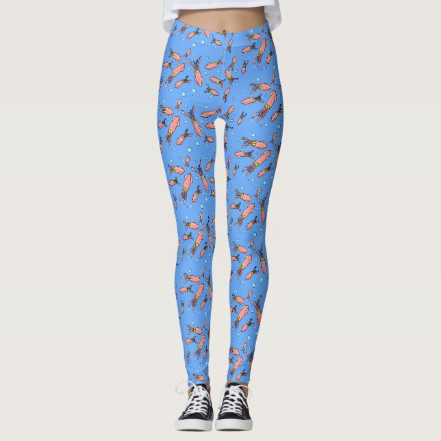 Funny Tintenfisch Schule mit Blasen Cartoon Leggings (Vorderseite)