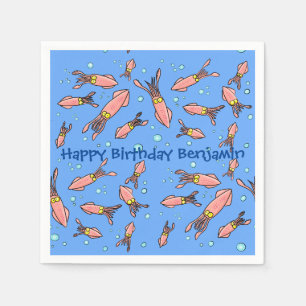 Funny Tintenfisch Schule mit Blasen Cartoon Serviette