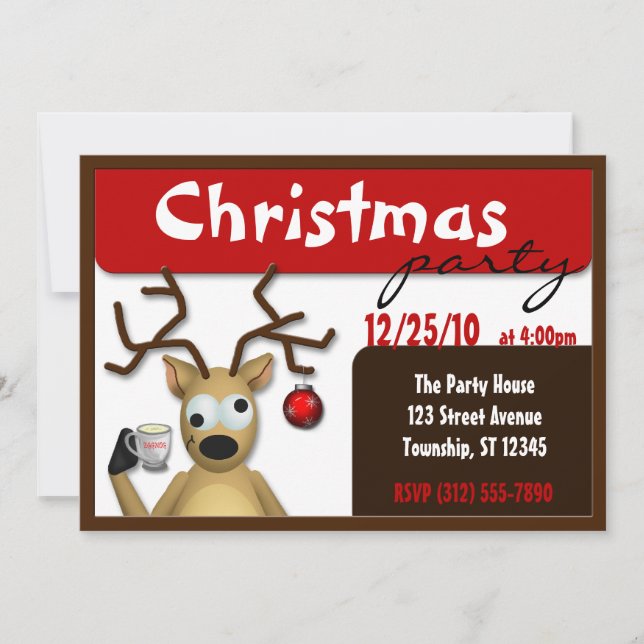Funny Tipsy Reindeer Weihnachtseinladungen Einladung (Vorderseite)