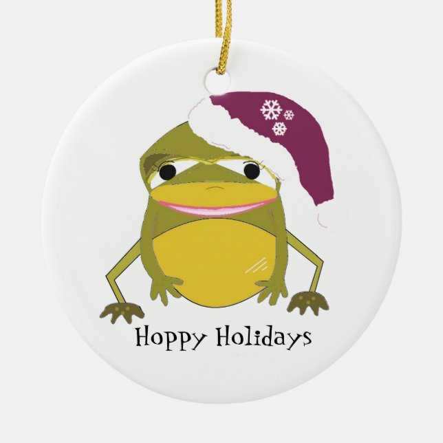 Funny Toad in einer Weihnachtsmannmütze Keramikornament (Vorne)