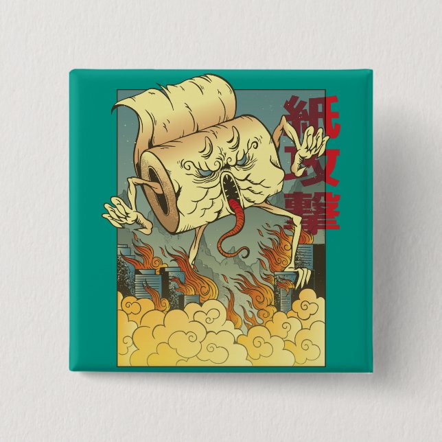 Funny Toilet Paper Monster japanischer Stil Button (Vorderseite)