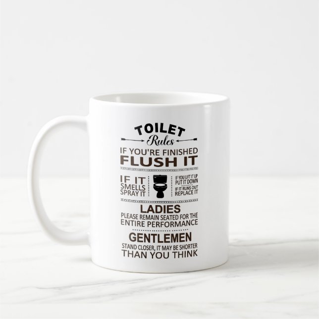 Funny Toilet Rules Bathroom Restoom Sarcasm  Kaffeetasse (Links)