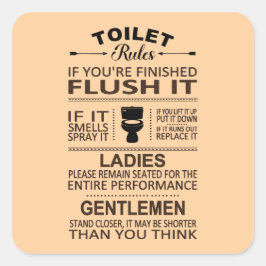 Funny Toilet Rules Bathroom Restroom Humor Quadratischer Aufkleber