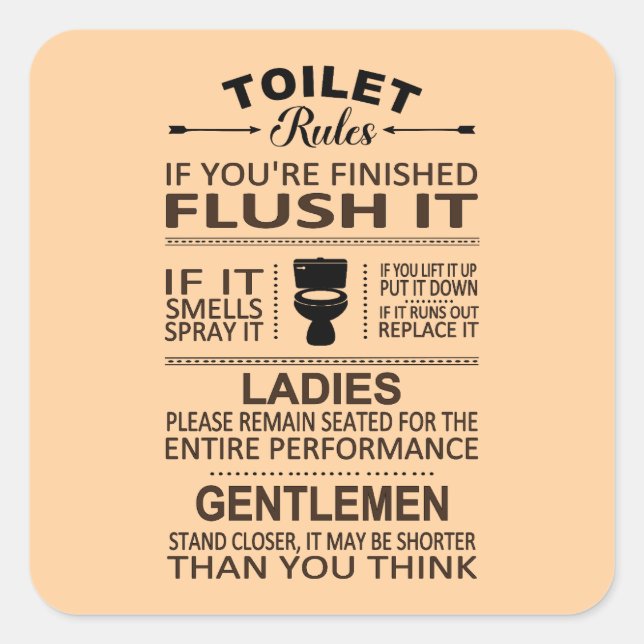Funny Toilet Rules Bathroom Restroom Humor Quadratischer Aufkleber (Vorderseite)