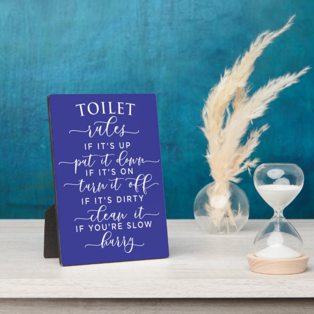 Funny Toilet Rules – Elegant White Text on Black Fotoplatte (Seite)