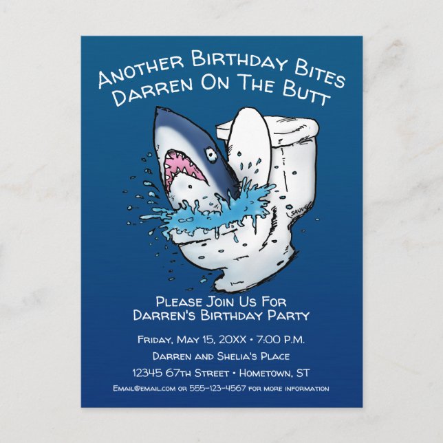 Funny Toilet Shark Geburtstag Einladung Postkarte (Vorderseite)