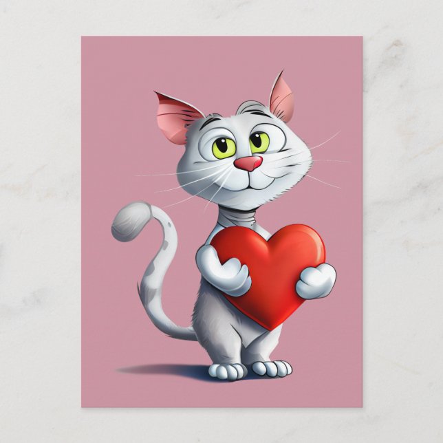 Funny Tomcat hält ein großes Herz Postkarte (Vorderseite)