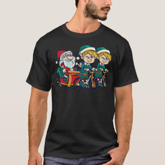 Funny Toon Santa mit Seinen Elfen auf Fahrrädern T-Shirt