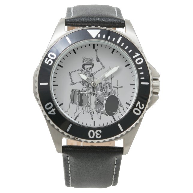 Funny Top Hat Skeleton Drummer Music Theme Armbanduhr (Vorderseite)