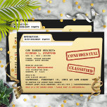 Funny Top Secret Files Überraschen Rente Party Einladung<br><div class="desc">Personalisieren Sie alle Details über diese lustige,  "vertrauliche" und Top-geheime Datei für Ihre kommende Feier.</div>