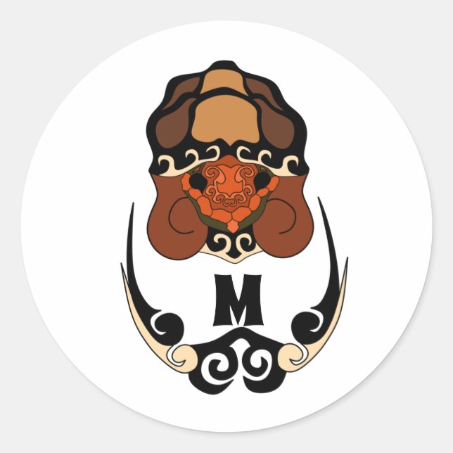 Funny Tortoise Chilling Monogram Runder Aufkleber (Vorderseite)