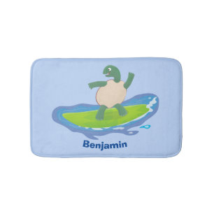 Funny tortoise wave surfing Cartoon Badematte
