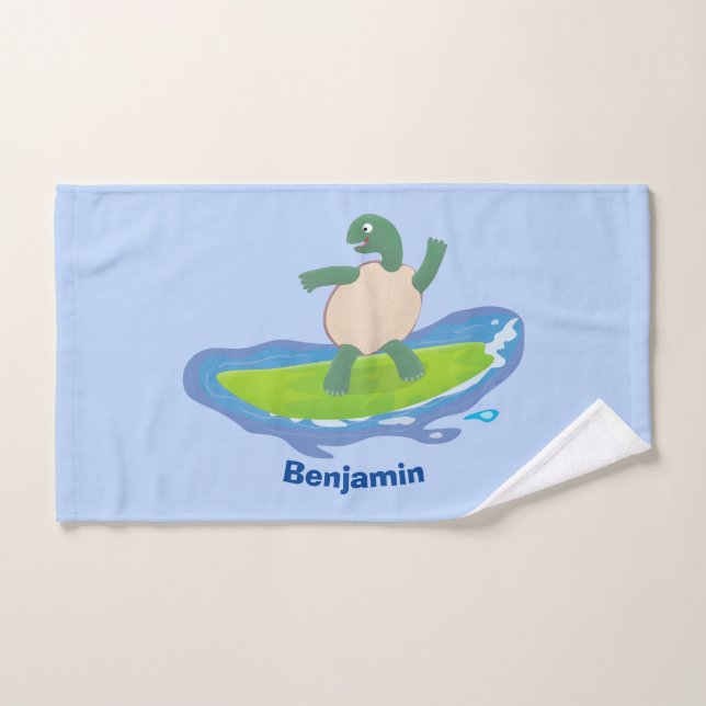 Funny tortoise wave surfing Cartoon Badhandtuch Set (Handtuch)