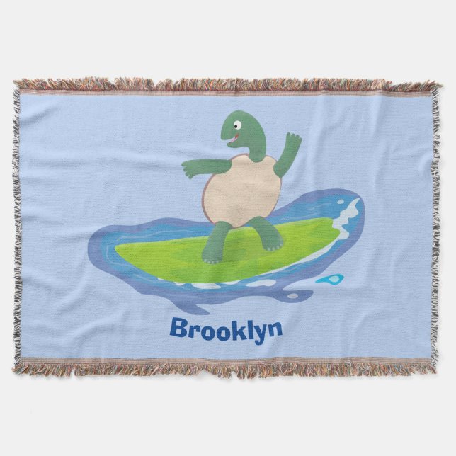 Funny tortoise wave surfing Cartoon Decke (Vorderseite)