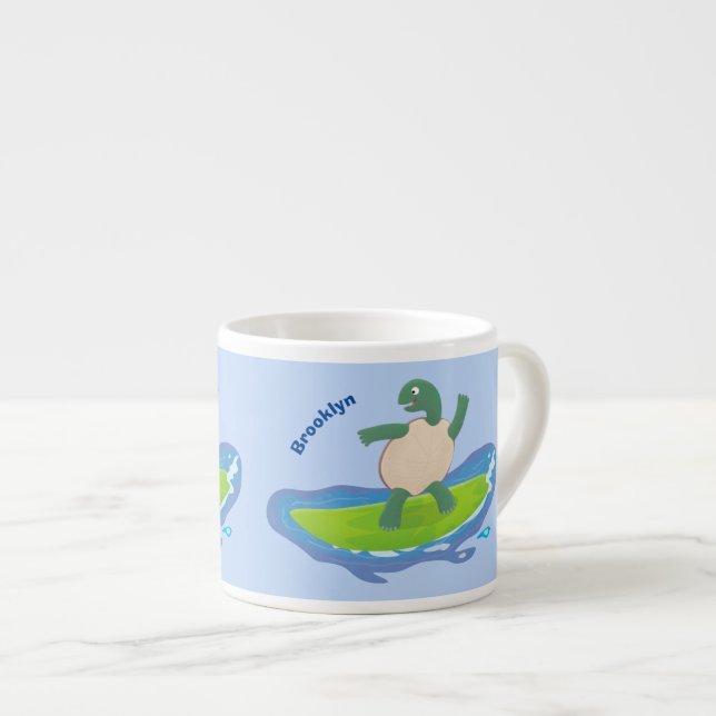 Funny tortoise wave surfing Cartoon Espressotasse (Vorderseite Rechts)