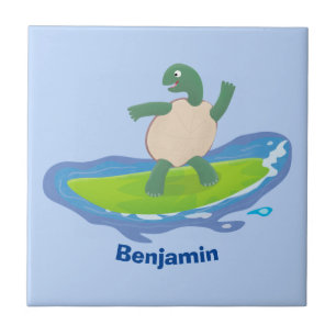 Funny tortoise wave surfing Cartoon Fliese
