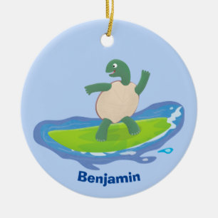Funny tortoise wave surfing Cartoon Keramik Ornament